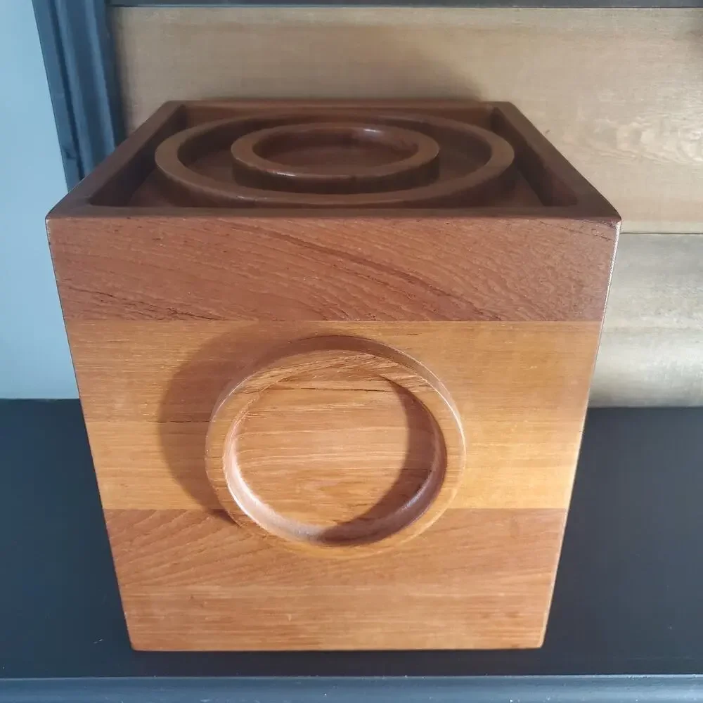 Vintage MCM Dansk IHQ Jens Quistgaard Teak Wood Cube Square Bullseye Ice Bucket